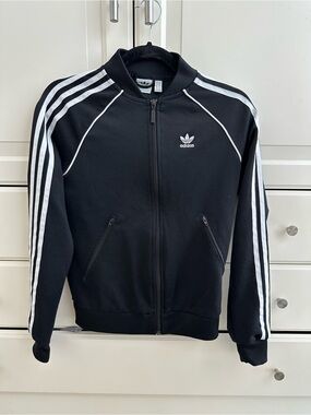 adidas Black Zip-Up Trefoil Sweat Jacket with White Logo